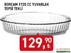 PAŞABAHÇE BORCAM 1720 CC YUVARLAK TEPSİ TEKLİ fiyat ve kampanya bilgisi